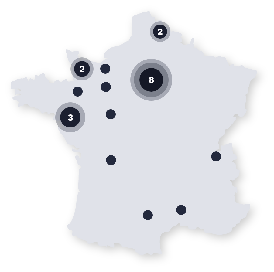 Illustration de la France avec des pins montrant où AlphaDial est présent