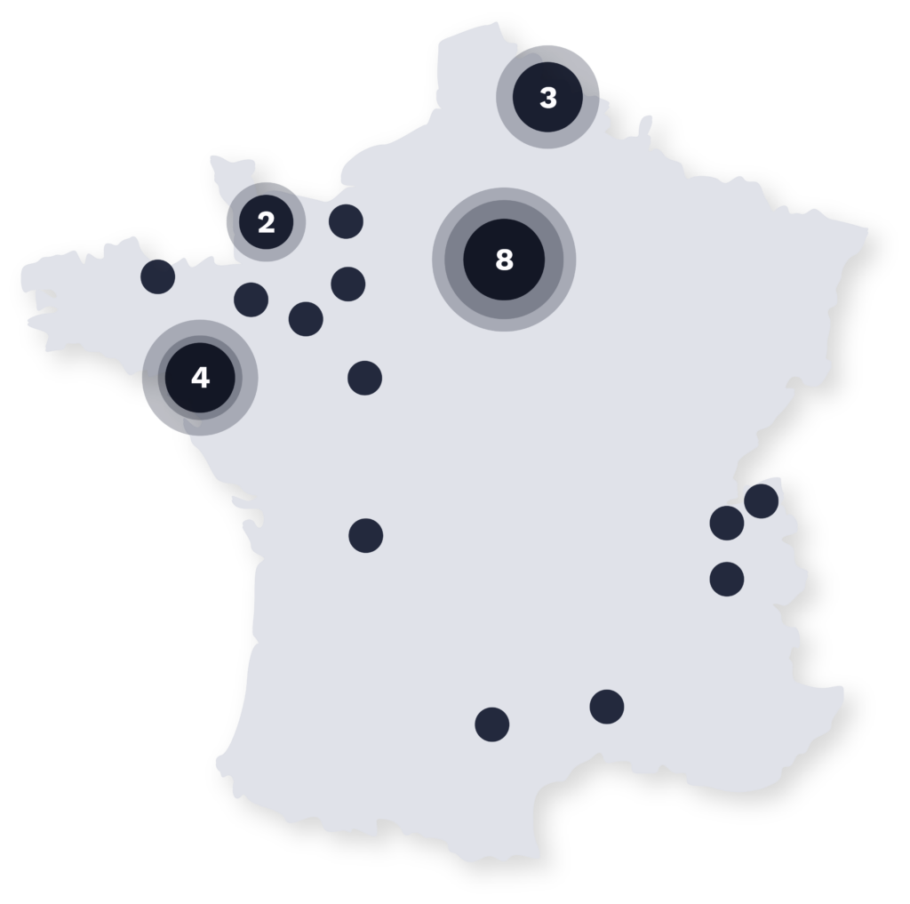 Illustration de la France avec des pins montrant où AlphaDial est présent